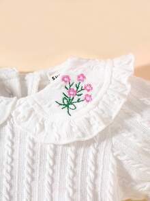 SHEIN 新生女婴白色刺绣彼得潘领连衣裙，公主风 - 白色 - 查看 4