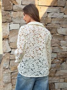 Avenne Romantic Lace European Style Lapel Design Leggings, Suitable For Layering And Commuting, Spring/Autumn Lace Blouse Lace Shirt Crochet Cardigan Women Women Blouses Elegant Lace Jacket - Beige - View 2