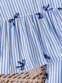 SHEIN 2 Stücke Baby Mädchen Frühling/Sommer Lässig gestreifte Rüschenärmel Schleife Webshirt Top und Hose Set Kleinkind Koordinationsanzug Baby Mädchen Prinzessin Lässig Hose Sets Blau und Weiß Outfit für Baby Mädchen Zweiteiler Baby Mädchen - Blau - Übersicht 9