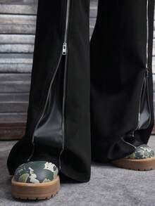 AXEPEAK Pantalon décontracté ample à zip pour hommes - Noir - Voir 4