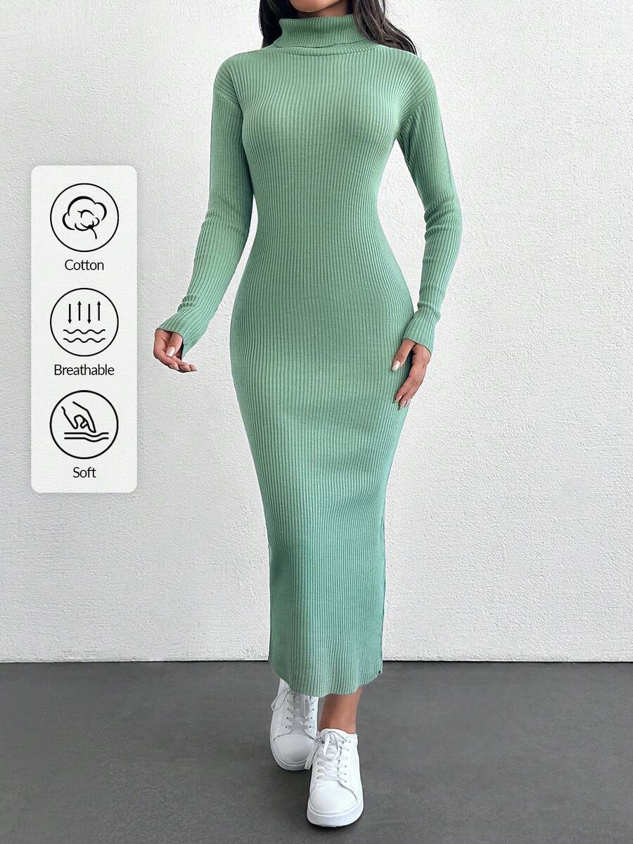 EURMUSE Solid High Neck Bodycon Jumper Dress Without Belt