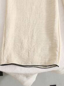 SHEIN 少女休闲简约舒适圆领无袖荷叶边下摆上衣和裤子套装 - 杏色 - 查看 10