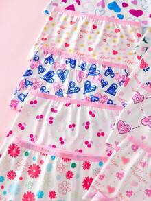 SHEIN 4件套 女童可爱卡通花朵、草莓、爱心印花弹力腰带三角裤 - 彩色 - 查看 5
