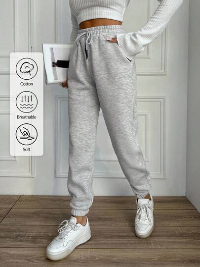 EURMUSE Damen Baumwoll-Jogginghose mit Kordelzug Einfarbig