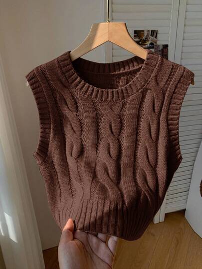 Comfortcana Plus Size Retro Chic Solid Color Crew Neck Casual Minimalist Knit Vest, Layering Sleeveless Cardigan, New Autumn Collection