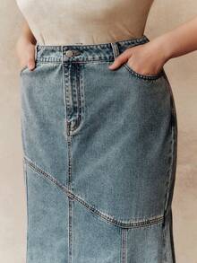 Anewsta 女士春季新款时尚拼接牛仔美人鱼裙 - 藍色 - 查看 5