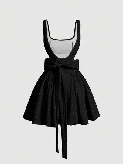 SHEIN MOD 女士浪漫V领蝴蝶结波点露背性感连衣裙，优雅复古图案，适合外出、晚宴、派对、约会等场合，时尚别致