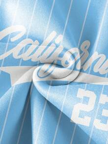 Manfinity Joysei California No.23 宽松落肩连帽衫，条纹撞色字母印花套头卫衣 - 彩色 - 查看 4