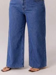 Aralina Plus Size Women High Waist Pockets Straight Loose Casual Versatile Jeans - Medium Wash - View 6