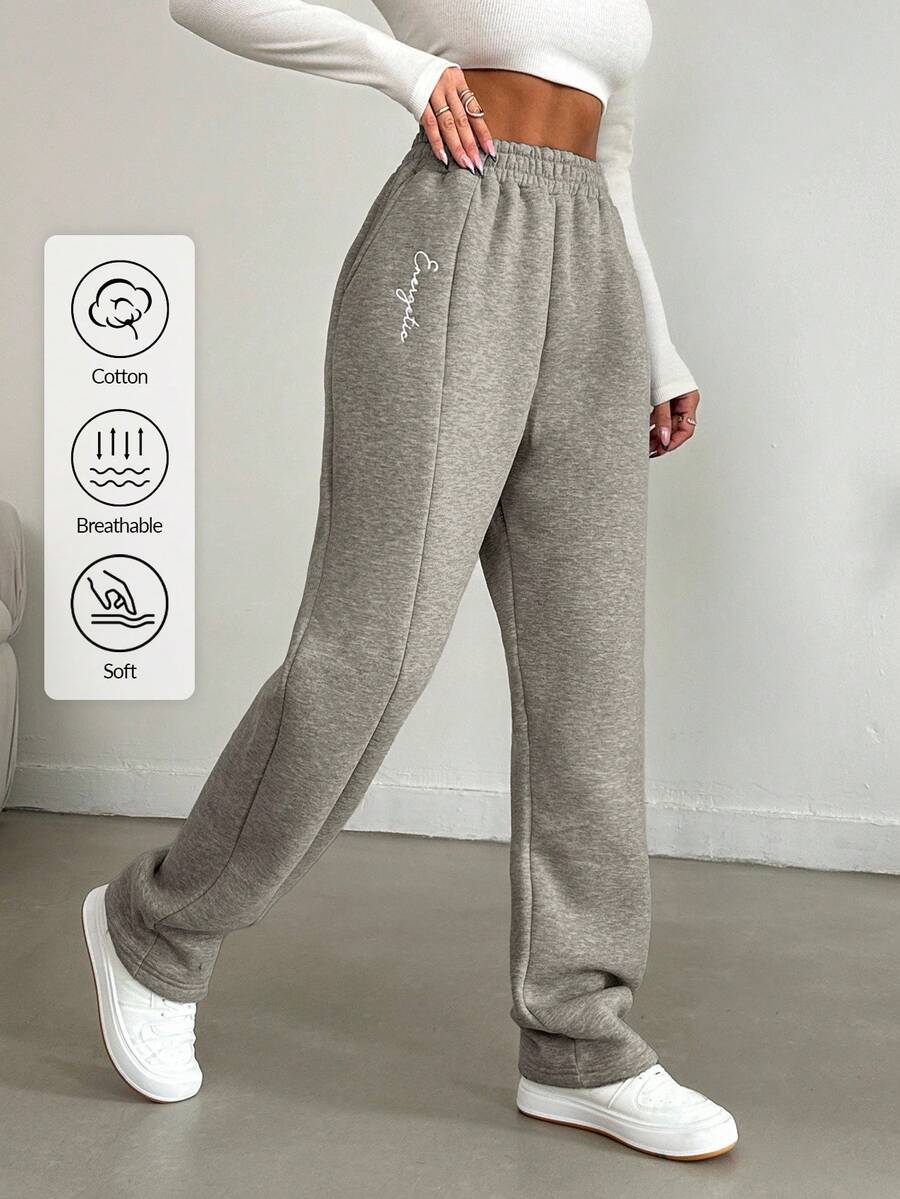 EURMUSE 100%Cotton Elastic Waistband Slanted Pocket Sweatpants - Grey - View 1