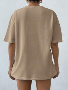 EURMUSE 100%Cotton Summer Flower Flocking White T-Shirt - Beige - View 2