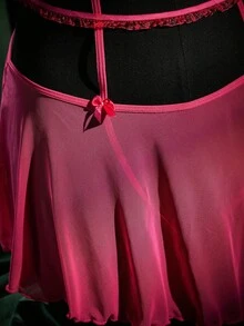 SpicyHot 女士超性感镂空连体衣，带绑带和束身设计 - 玫紅色 - 查看 4