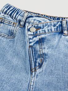 Tween Girls 8Y-12Y Y2K Side Flocked Bow Flare Jeans, Cute And Playful Pink Design, Elastic Waist, Soft Denim Fabric, Suitable For City Walk, Fashion Photoshoot, Daily Outings, Amusement Park, Gatherings, New 2026 Collection - Light Wash - View 5