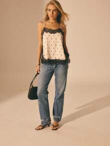 Aralina Débardeur en satin à dentelle contrastante imprimé de pois