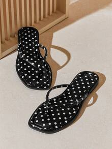 SHUZIA Women's Polka-Dot Rolled-Edge Cushion-Insole Black Flip-Flop Sandals – Cute, & Comfortable - Black - View 3