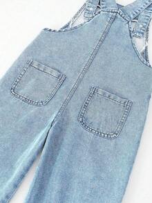 SHEIN ChillGRL Young Girls' Fashion Embellished Denim Bib Overalls - Light Wash - View 5