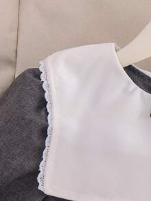 Elladie kids Tween Girls' Cute Collared White Dress With Black Bow Accent, Casual Gray Dress Girls Collared Dress Teen Girl Spring Dress Puff Sleeves Grey Dress For Teen Girls School Girl Dress - Grey - View 5