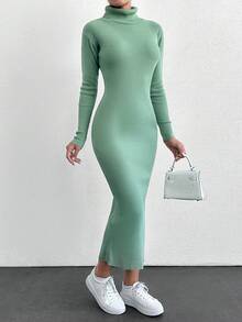 EURMUSE Solid High Neck Bodycon Jumper Dress Without Belt