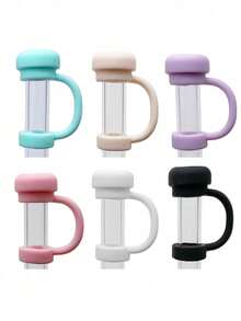 6 cái/2 cái Nắp đậy ống hút bằng silicon có thể tái sử dụng, tương thích với cốc , chống tràn, chống bụi, nắp đậy ống hút khi quay lại trường - Nhiều màu - Xem 4