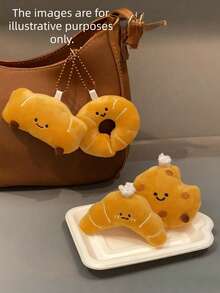 Cute Bread Plush Charm Set & Donut Keychain W/Strap - Kawaii Food Stuffed Toy Gift For Bag Backpack Purse Decor