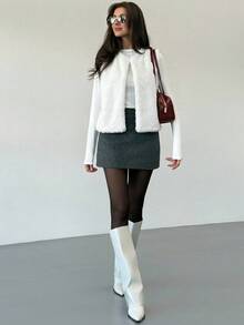 Aloruh Sleeveless Basic Outerwear, Elegant Fashion Faux Fur Coat In Fall/Winter - White - View 5