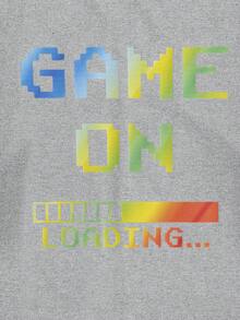 EURMUSE Men Game Letter Printed Regular Longsleeve & Pants Homewear Set - Grey - View 5