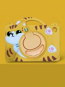 1PC A9 8.7-Inch Protective Case With Pen Slot And 360° Rotating Stand, Cute Cat Design, Shockproof Silicone Soft Back Cover - Yellow - View 3