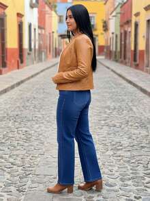 Mujer Pantalones Vaqueros Estilo Casual Corte Flared Tela Vaquera Botón Decorativo Temporada Primavera-Verano Uso Salidas Diarias y Reuniones Informales - Azul - Ver 3