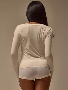MUSERA ESSENTIALS Sheer Button Down Loose Fit Long Sleeve Top  Cosy Lounge Cute Sexy Everyday Lounge Essential Spring Summer - White - View 4