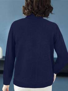 EMERY ROSE Women's Casual Everyday Commute Simple Solid Navy Blue Turtleneck Pullover Sweater, Autumn/Winter - Navy Blue - View 2