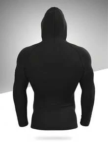 Manfinity Sport Corelite 男士蜘蛛印花修身连帽卫衣防晒衣男士运动卫衣压缩上衣运动服压缩上衣男士压缩衬衫 - 黑色 - 查看 2