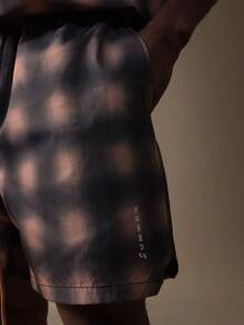 SUMWON Regular Fit Blurred Check Shorts With Drawstring Waist Mid Thigh Length Summer Casual Bermuda Style Bottoms - Khaki - View 4