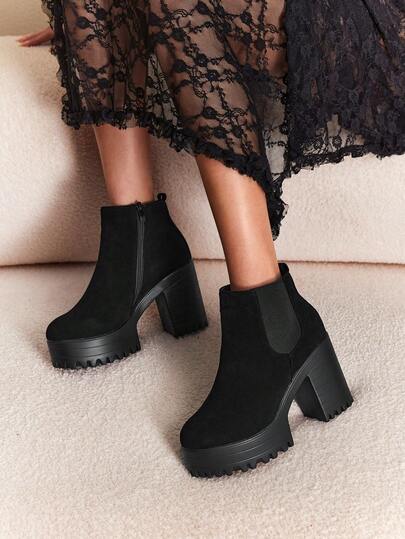 Daringsoles 女士时尚百搭通勤厚底粗跟高跟踝靴