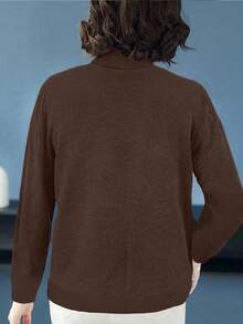 EMERY ROSE Casual Solid Color Turtleneck Sweater, Autumn/Winter - Coffee Brown - View 2
