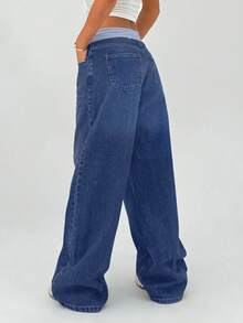 EURMUSE 女士短裙年轻低腰阔腿宽松牛仔裤 - 淺灰色 - 查看 2