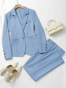 Franclia Damen Einfarbiger minimalistischer Langarm-Top und Hose Anzug für den täglichen Gebrauch