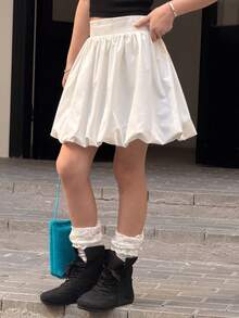 DAZY Tween Girl Solid Color Floral Bud Stylish & Cute Skirt - White - View 5