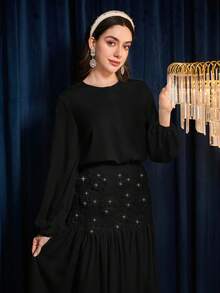 Modelyn Women's Fashion Shirt & Long Skirt 2 Pieces Set Black Abaya Abaya Dress Long Sleeve Long Dress Dress Modest Abayas Dubai Luxury - Black - View 2