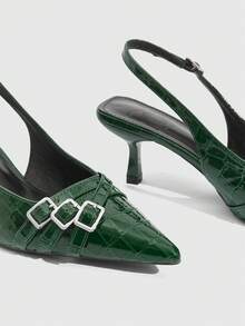 CUCCOO SZL Giày cao gót mũi nhọn quai da báo thời trang nữ Giày cao gót màu đỏ tía Giày mùa xuân Kỳ nghỉ xuân Phục sinh - Màu xanh lá cây đậm - Xem 4