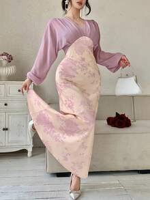 DAZY Robe longue plissée élégante à couleurs contrastées pour femmes, printemps/été - Parme - Voir 4