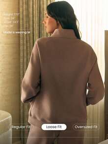 GLOWMODE 日常休闲抓绒宽松及臀长袖半拉链卫衣，带侧袋，适合秋冬季穿着 - Warm Clay - 查看 2