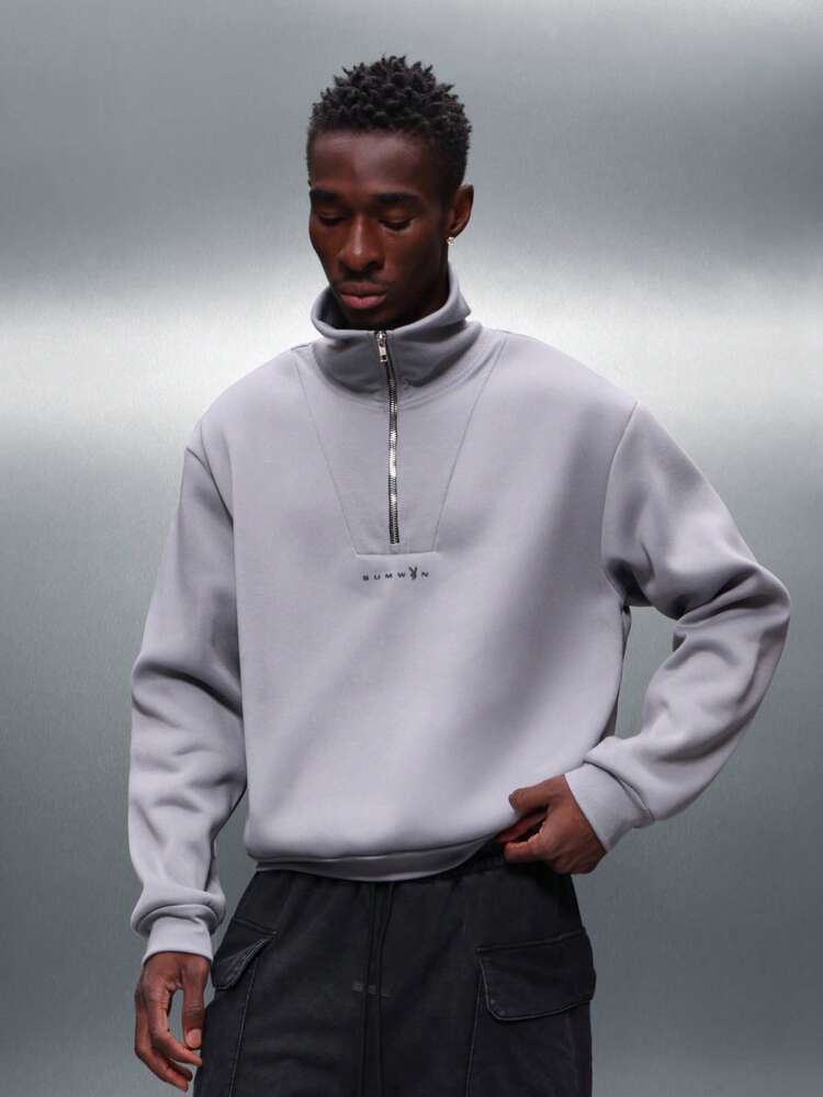 PLAYBOY X SUMWON Oversized Collar Half Zip Pullover Sweatshirt With Bunny Logo Print Winter Casual Streetwear Essential For Daily Comfort And Style