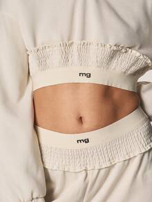 MISSGUIDED Ruched Cropped Hoodie With Long Sleeves And Elastic Waistband For Casual Fall Winter Streetwear - Apricot - View 4