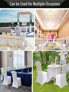 6条/10条/20条 奢华闪亮金色弹力氨纶椅套带 婚礼金属椅套 圆形扣滑扣 适用于婚礼、家居、派对、宴会、餐厅、酒店接待活动 通用仪式椅套装饰 - 金色 - 查看 5