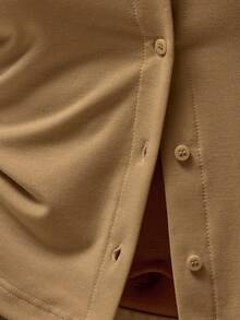 MUSERA ESSENTIALS Button Through Fitted Long Sleeve Sheer Cardigan Top Winter Cosy Lounge Cute Sexy Everyday Lounge Essential - Khaki - View 6