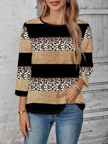 EMERY ROSE 女士夏季衬衫，适合度假、外出、乡村音乐会等场合，可爱夏季上衣，豹纹印花，春季休闲款 - 彩色 - 查看 3