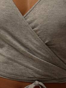 MUSERA ESSENTIALS Wrap Around Tie Long Sleeve Ballet Style Cotton Lounge Top Coord Top Only Winter Cosy Lounge Cute Everyday Lounge  Essential Valentines Day Spring - Grey - View 6