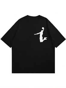 Versatile Baggy Short Sleeve T-Shirt With Fun Basketball Print, Ideal For Vacation, Work And Use - Black 1 - View 3