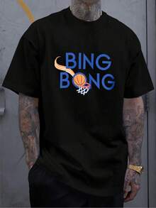 Versatile Baggy Short Sleeve T-Shirt With Fun Basketball Print, Ideal For Vacation, Work And Use - Black 12 - View 2