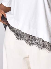 MUSERA Áo thun cỡ lớn viền ren, dễ thương, gợi cảm, thích hợp cho năm mới, đi chơi tối, dự tiệc, mùa xuân hè. - Nhiều màu - Xem 2